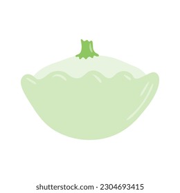 Scallop squash hand drawn illustration. Cartoon style flat design, isolated vector. Summer, autumn print element, farming, gardening, harvest, agriculture, healthy food, vegetarian diet ingredient