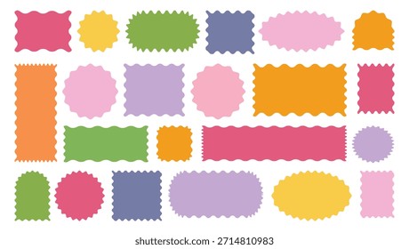 Scallop squiggly borders frame collection.. Rectangle shape frame with zig zag edge. Set of colorful leaves frames with wiggly borders. Geometric zig zag wavy stickers. 