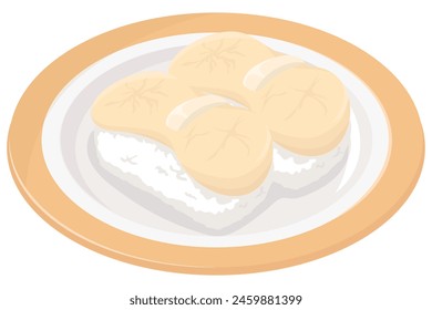 Scallop sushi. Japanese cuisine. Vector illustration.