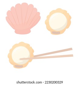 Scallop. Vector stock illustration. isolated on a white background. Asian food. Clam shell.