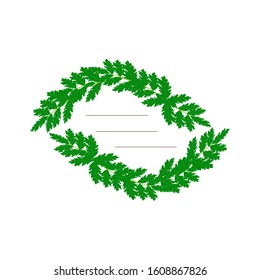 Scalloped border of green leaves on a white background, in the center, place for text, vector