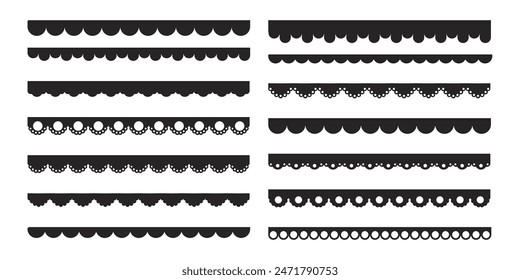 Scalloped border simple divider ornament edge cutout decoration isolated on white background. 