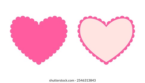 Plantilla de Anuncio con forma de corazón festoneado. Imagen Clipart aislada sobre fondo blanco