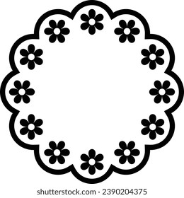Scalloped circle with flowers isolated on white background