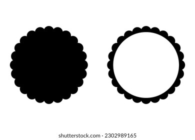 Scalloped circle shape and frame icon. Clipart image isolated on white background