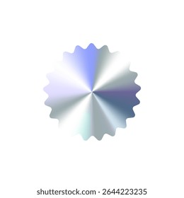 Scalloped Circle Shape Sale Tag, Premium Label, Discount Badge or Original Product Sticker. Modern Iridescent Holographic Emblem in Glossy Chrome Gradient. Vector Illustration
