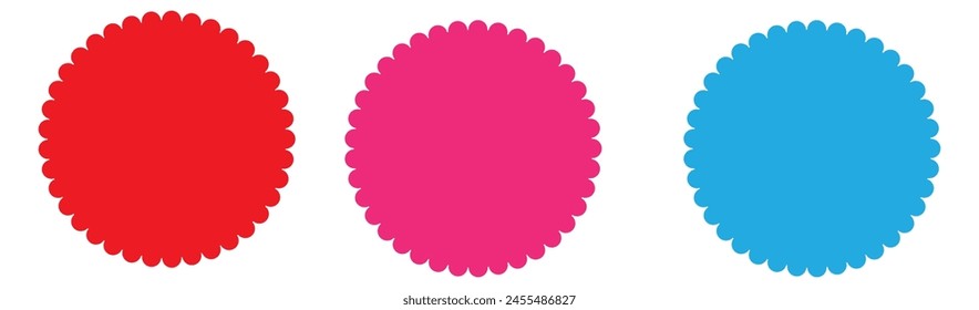  Scalloped circle shape set. Clipart image isolated on white background