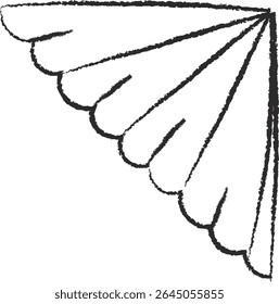 A scalloped corner drawn with rough, textured lines. The illustration depicts a fan-like pattern in a corner. Cartoon vector illustration.