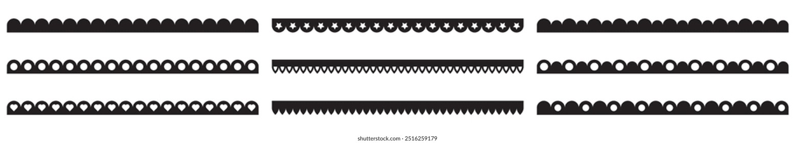 Scalloped edge border and lace frame brush collection. Ornamental dividers and embroidery ribbons