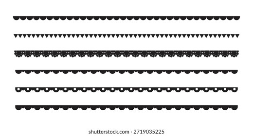 Conjunto de borde festoneado. Las líneas decorativas festoneadas y puntiagudas fijan la Ilustración vectorial.