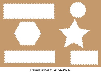 Scalloped edge border silhouette shapes, wavy borders isolated on white background. Scallop stamp, rectangle frame.