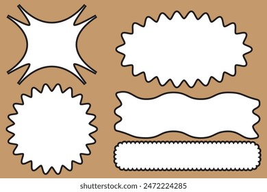 Scalloped edge border silhouette shapes, wavy borders isolated on white background. Scallop stamp, rectangle frame.