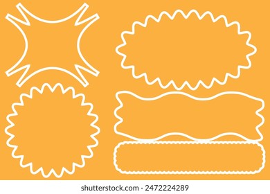 Scalloped edge border silhouette shapes, wavy borders isolated on white background. Scallop stamp, rectangle frame.