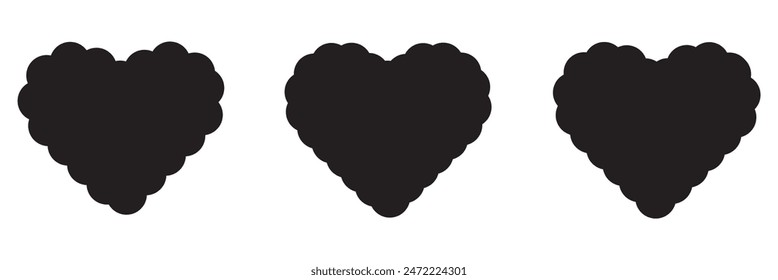 Scalloped edge border silhouette shapes, wavy borders isolated on white background. Scallop stamp, rectangle frame.