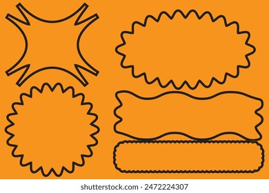 Scalloped edge border silhouette shapes, wavy borders isolated on white background. Scallop stamp, rectangle frame.