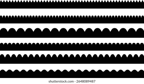 Scalloped edge. borders and.and framemodern brutalism forms. vector silhouettes with seamless.pattern of waves. stripe, tape collection isolated on. white background	
