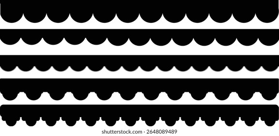 Scalloped edge. borders and.and framemodern brutalism forms. vector silhouettes with seamless.pattern of waves. stripe, tape collection isolated on. white background	

