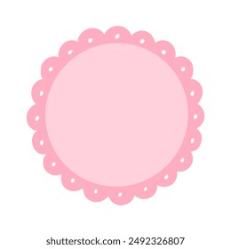 Vector de insignia de marco circular con borde festoneado. Sencilla Plantilla de etiquetas adhesivas. Bonito adorno vintage con volantes. Ilustración vectorial aislada sobre fondo blanco.