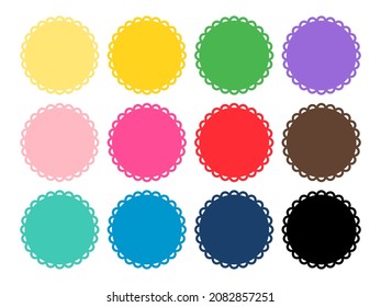 Scalloped edge circle multicolored set. Clipart image isolated on white background