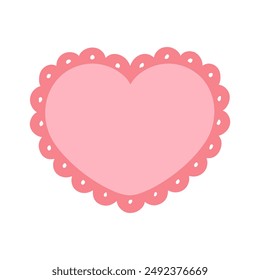 Scalloped Edge Doily Heart Frame Vector. Simple label sticker template. Cute vintage frill ornament. Vector illustration isolated on white background.