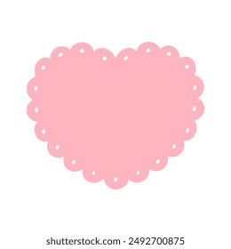 Scalloped Edge Doily Heart Frame Badge Vector. Simple label sticker template. Cute Valentines Day frill ornament. Vector illustration isolated on white background.