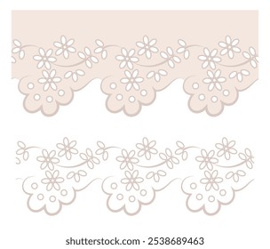 Scalloped edge eyelet border for embroidery fabric, lace or paper border. Floral, ethnic details. Fashion vector details for dresses, blouses, tops and pants. Women and girls simple embroidery design.