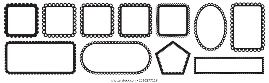 Scalloped edge frame border set. Vintage lace frames, heart, star shapes and frill ornaments