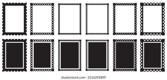 Scalloped edge frame border set. Scalloped rectangle frames collection. Decorative borders for crafts, textiles and card making