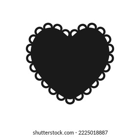 Forma cardíaca del borde de la vieira. Sencillo borde de vieiras. La tela encaja el marco de la silueta. Repita el adorable adorno de flor vintage. Cinta de textura. Ilustración vectorial aislada en fondo blanco.