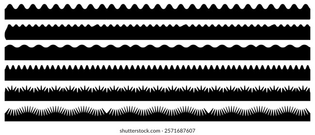 Scalloped edge line strokes set. Simple circle scalloped border. Simple circle label form.  Vector illustration isolated on white background.