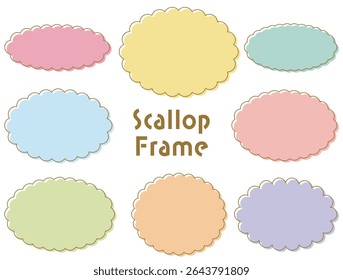 Scalloped edge oval circle frame set, misregistration, pastel colors