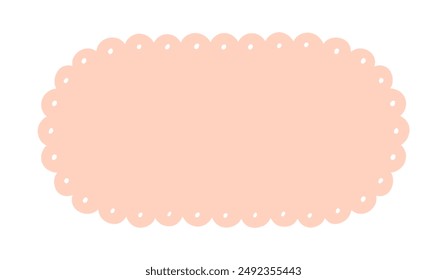 Scalloped Edge Oval Long Frame Badge Vector. Simple label sticker template. Cute vintage frill ornament. Vector illustration isolated on white background.