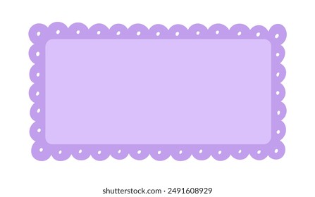 Scalloped Edge Rectangle Long Frame Badge Vector. Simple label sticker template. Cute vintage frill ornament. Vector illustration isolated on white background.