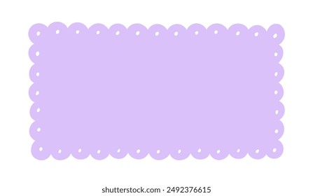 Scalloped Edge Rectangle Long Frame Badge Vector. Simple label sticker template. Cute vintage frill ornament. Vector illustration isolated on white background.