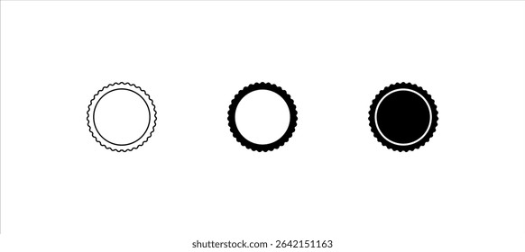 Scalloped edge round strokes set. Simple circle scalloped border. Fabric laces silhouette frame. Repeat cute vintage frill ornament. Texture ribbons. Vector illustration isolated on white background.