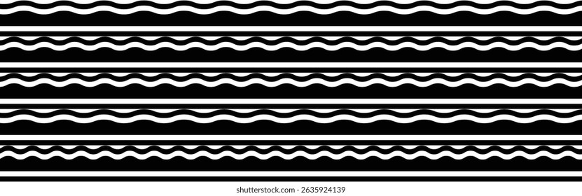Scalloped edge seamless set. borders and dividers. Simple scalloped border. Repeat cute vintage frill ornament. Texture ribbons. Vector illustration isolated on white background