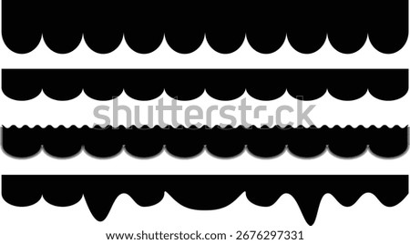 Scalloped edge seamless set, Repeating frill ornament, Simple scalloped border, Seamless line zigzag pattern design, Vector illustration,
