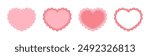Scalloped Edge Stitched Heart Frame Badge Set. Simple label sticker template. Cute Valentines Day frill ornament. Vector illustration isolated on white background.