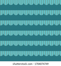 Scalloped Edge With Stripe On Teal Background. Pattern For Fabric, Backgrounds, Wrapping, Textile, Wallpaper, Apparel. Vector Illustration