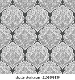 Scalloped floral bouquet seamless vector design in grays
