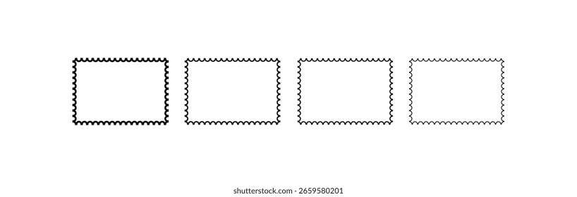 scalloped frame set. Geometric zig zag wavy stickers. Abstract zig zag edge rectangle shape collection.