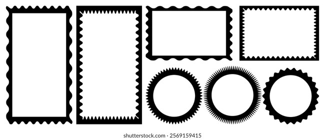 scalloped frame set. set of rectangle photo or picture frames with wavy inner borders. simple label and sticker form. Flower silhouette lace frame.  Decoration design elements.