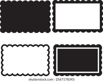 Scalloped frames vector collection. Circle, square, oval and rectangle forms with frill lace edges. Scallop labels, Clipart image vector illustration isolated on white background.