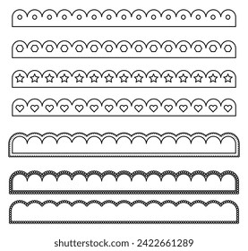 Scalloped Lace Border set. Clipart of decorative borders isolated on white background.