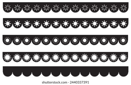 Conjunto de vectores de borde de encaje festoneado. Colección Clipart de bordes decorativos aislados sobre fondo blanco.