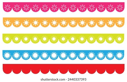 Conjunto de vectores de borde de encaje festoneado. Conjunto de bordes decorativos aislados sobre fondo blanco.