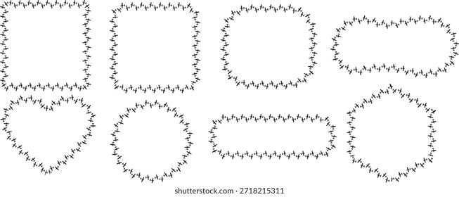 Conjunto de formas de contorno festoneado. Marcos decorativos en zigzag para etiquetas e insignias. Elementos de borde ondulado para diseño gráfico y artesanal.