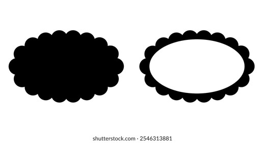 Scalloped oval shape and frame. Clipart image isolated on white background.