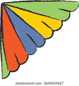 A scalloped pattern in a corner with textured strokes. The corner design features overlapping arcs in a hand-drawn style. Cartoon vector illustration.