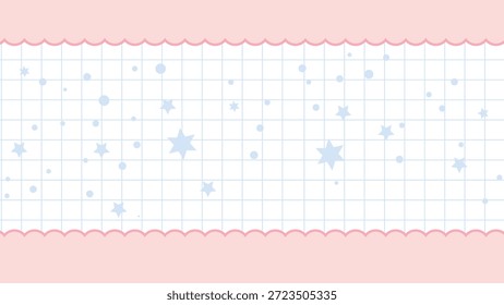 Papel de cuadrícula de borde rosa festoneado con estrellas azules y grises y copos de nieve sobre fondo blanco para proyectos de manualidades infantiles y decoraciones de fiesta con papel artesanal e ilustración